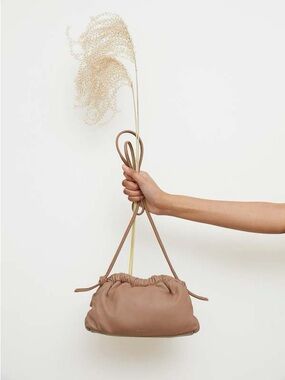 Mansur Gavriel Small Cloud Clutch Ruched Leather Crossbody Bag in Biscotto Tan